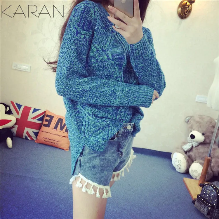 Fashion Long Sleeve Dip Hem Argyle Sweaters