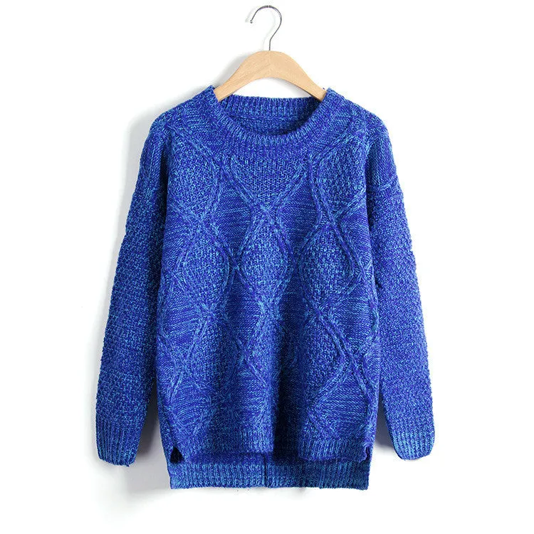 Fashion Long Sleeve Dip Hem Argyle Sweaters