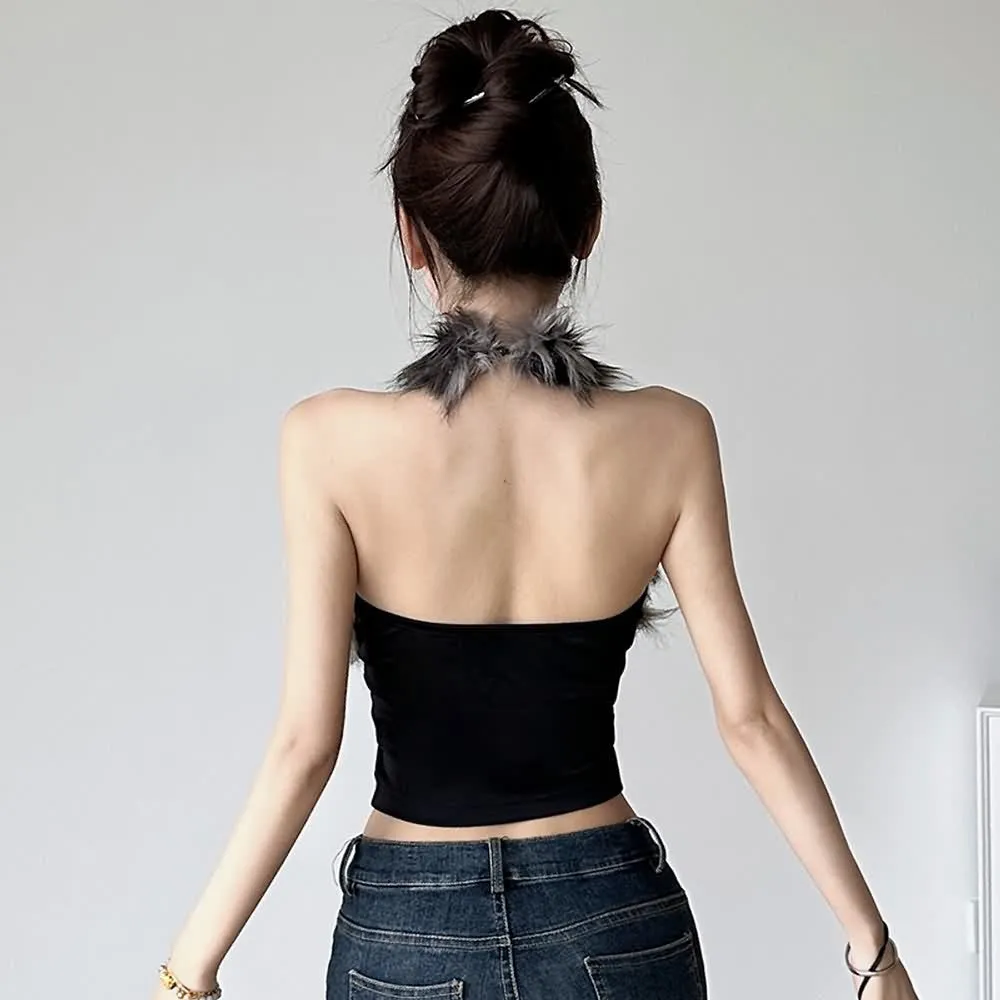 Faux Fur Open Back Halter Top