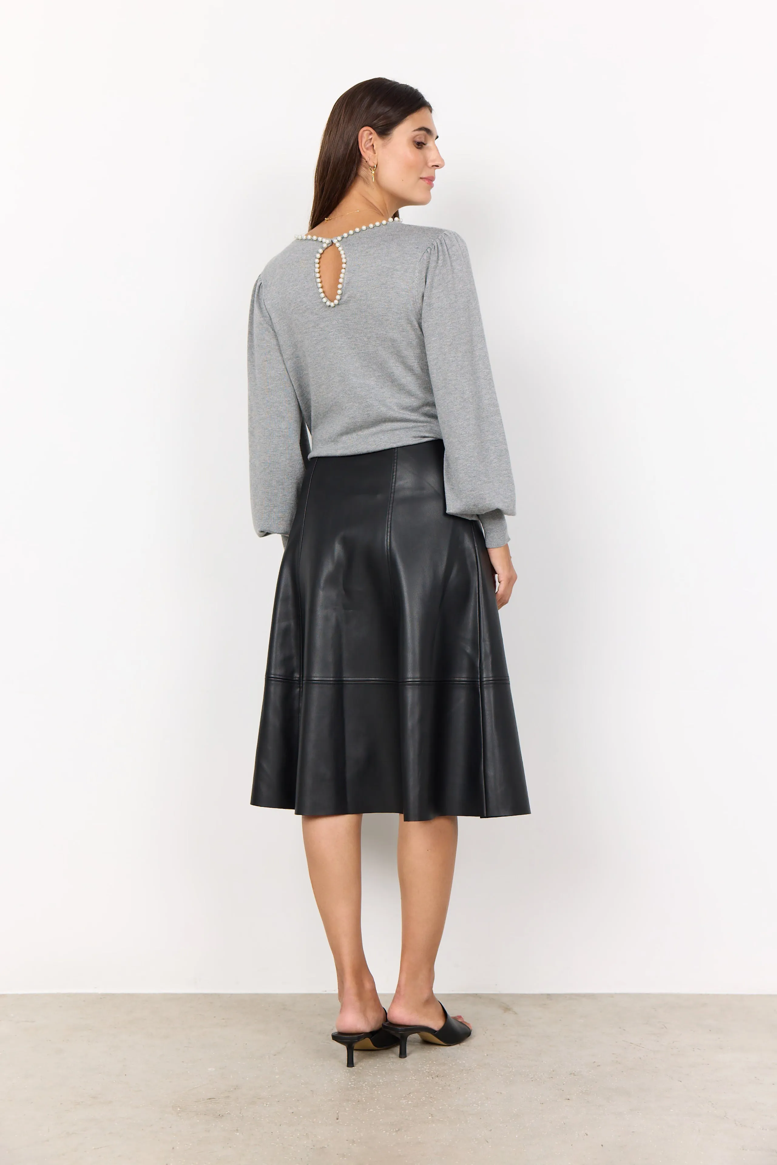 Faux Leather Flared Skirt