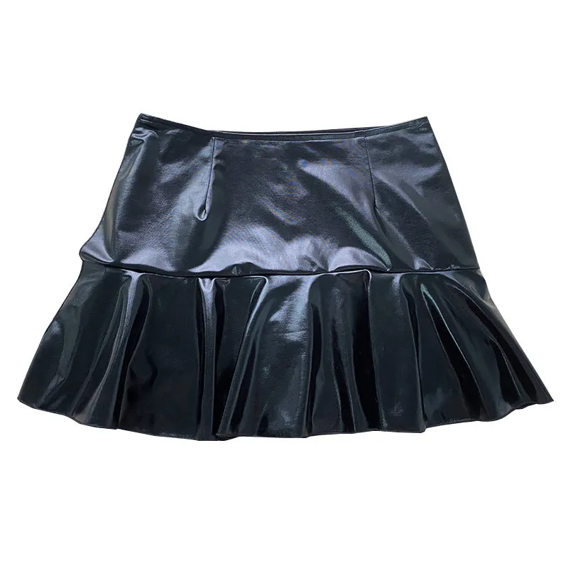 Faux Leather Ruffle Trim Mini Skirt
