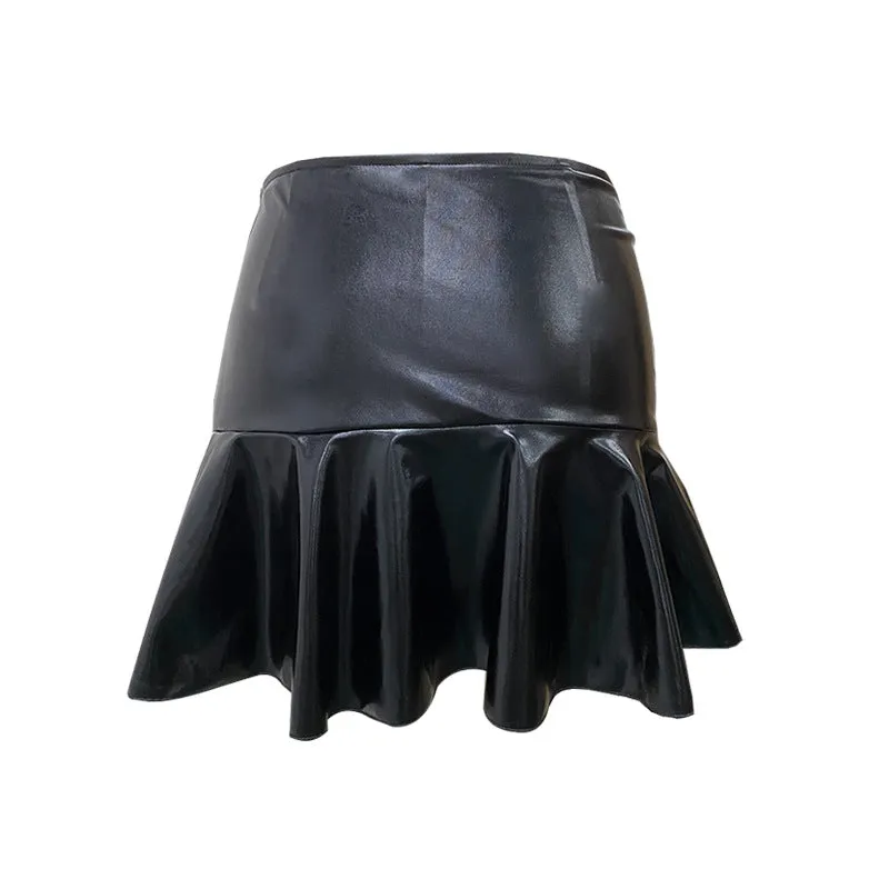 Faux Leather Ruffle Trim Mini Skirt