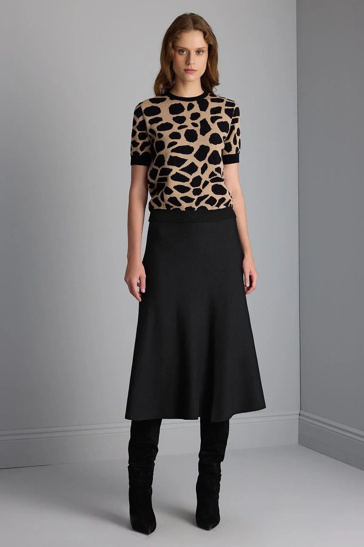 Flared Midi Knitwear Skirt