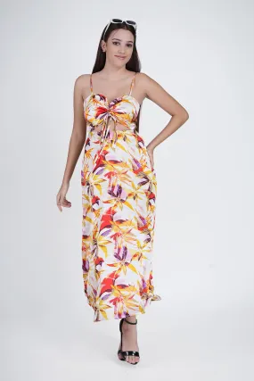 Flawless Floral cut out Satin Dress - Yellow & Orange