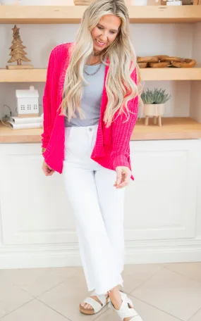 Fuchsia Chenille Cable Knit Cardigan - Final Sale
