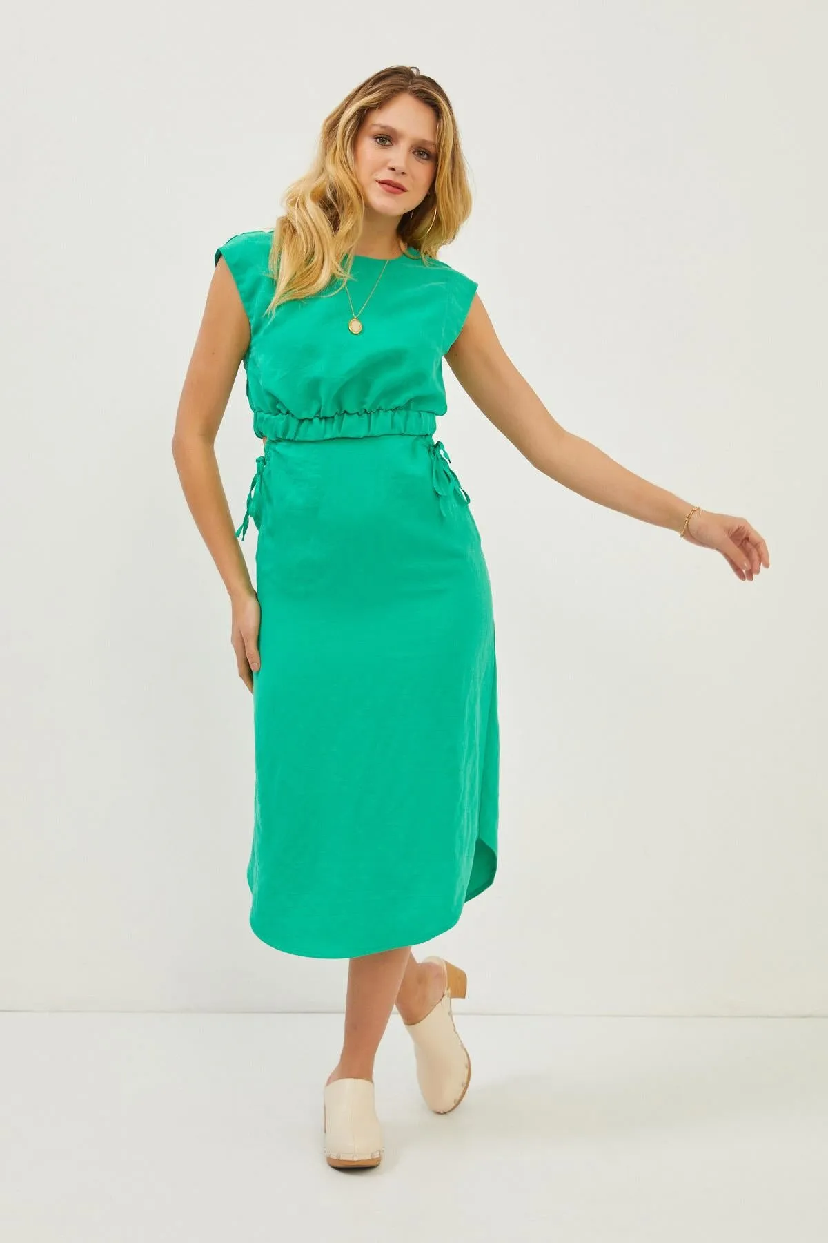 Green Cut Out Detail Midi Dress