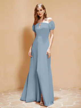 Half Sleeve Backless A-line Chiffon Dress Dusty Blue Plus Size