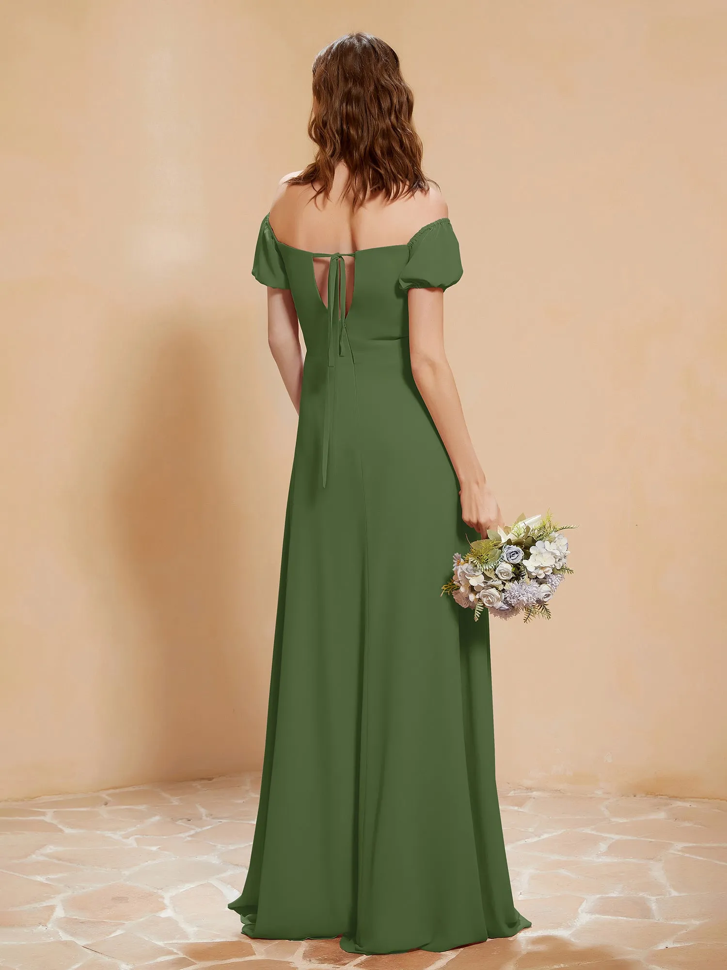 Half Sleeve Backless A-line Chiffon Dress Moss Plus Size
