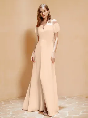 Half Sleeve Backless A-line Chiffon Dress Peach Plus Size