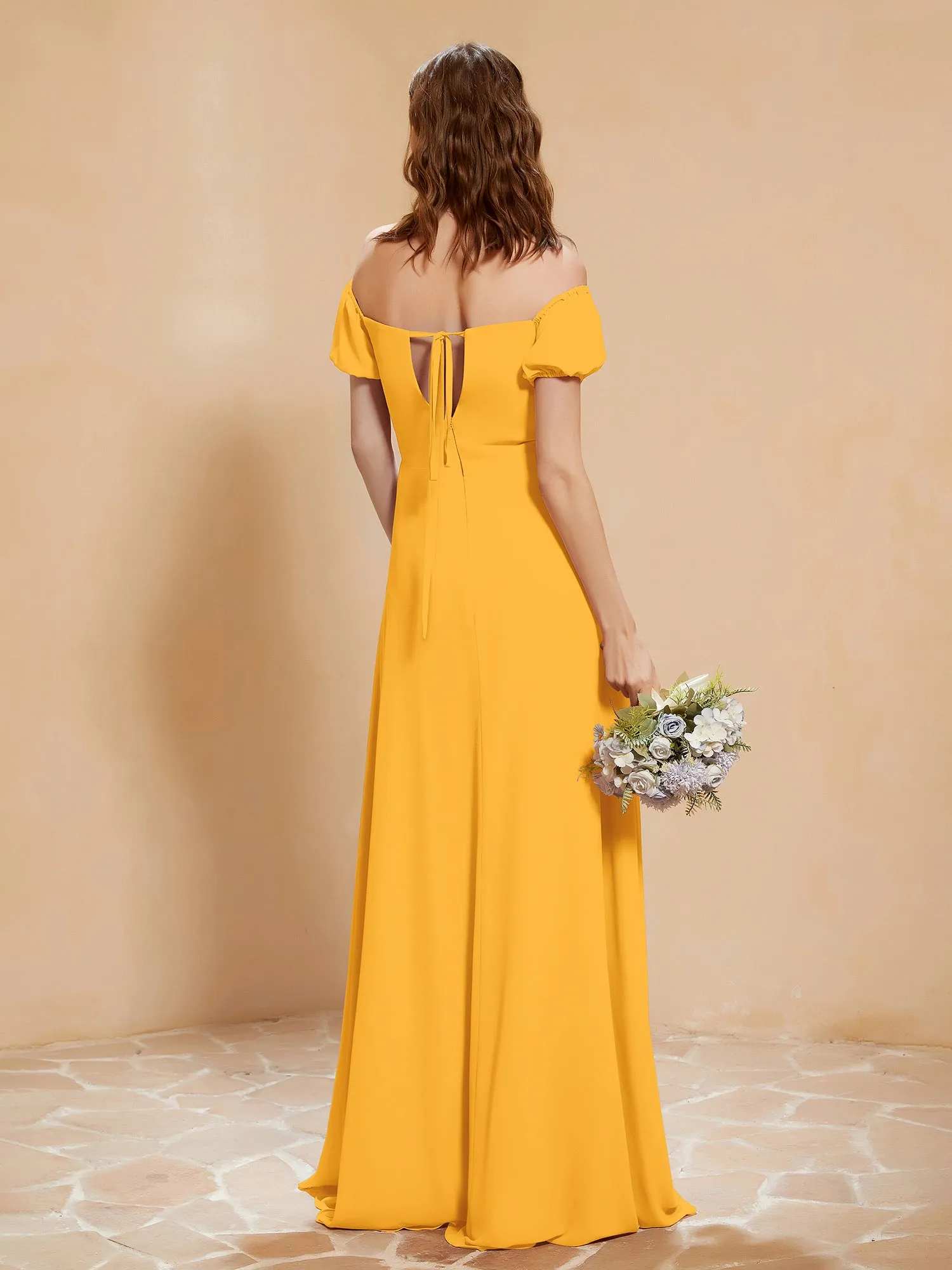Half Sleeve Backless A-line Chiffon Dress Tangerine Plus Size