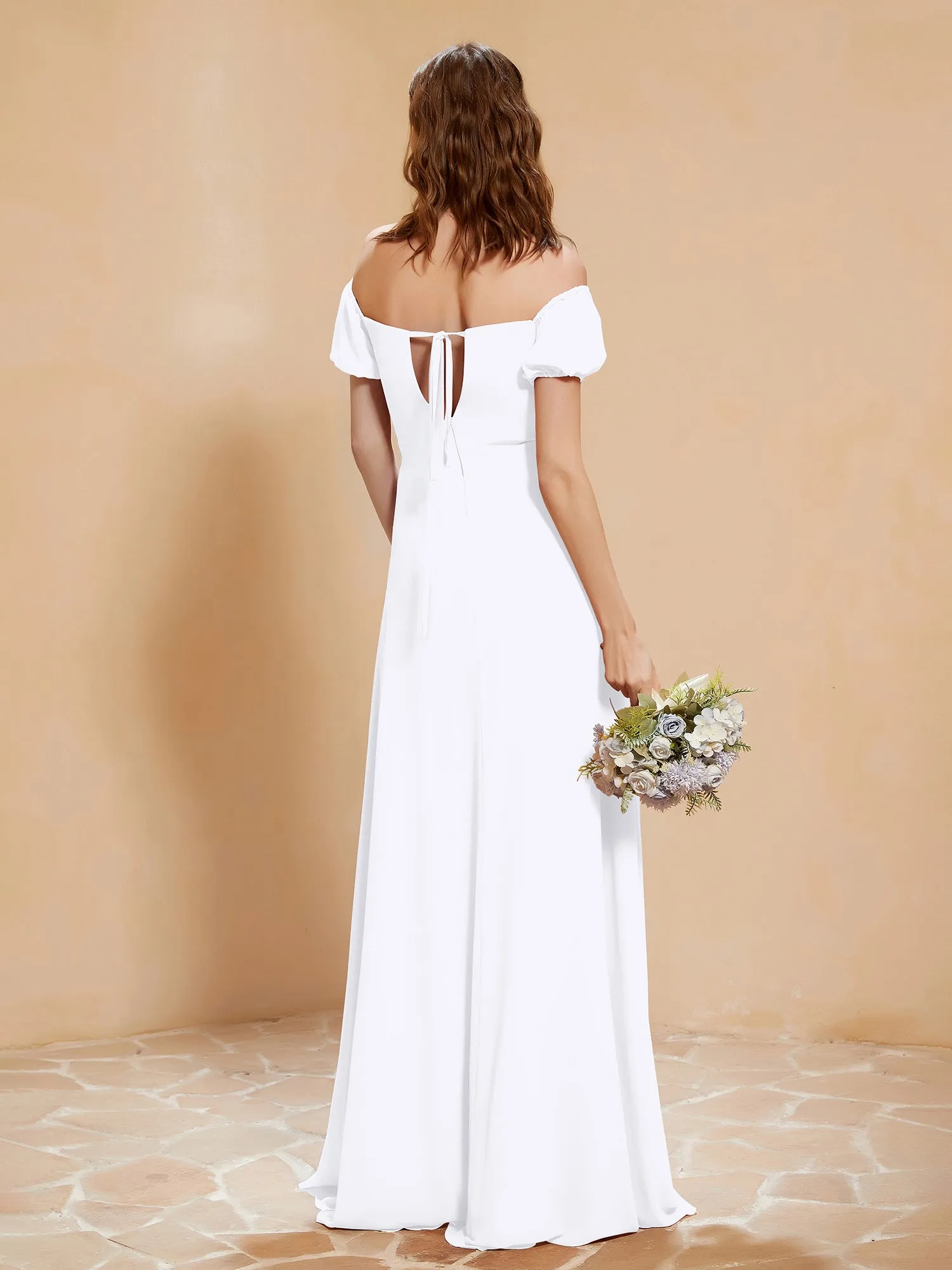 Half Sleeve Backless A-line Chiffon Dress White Plus Size