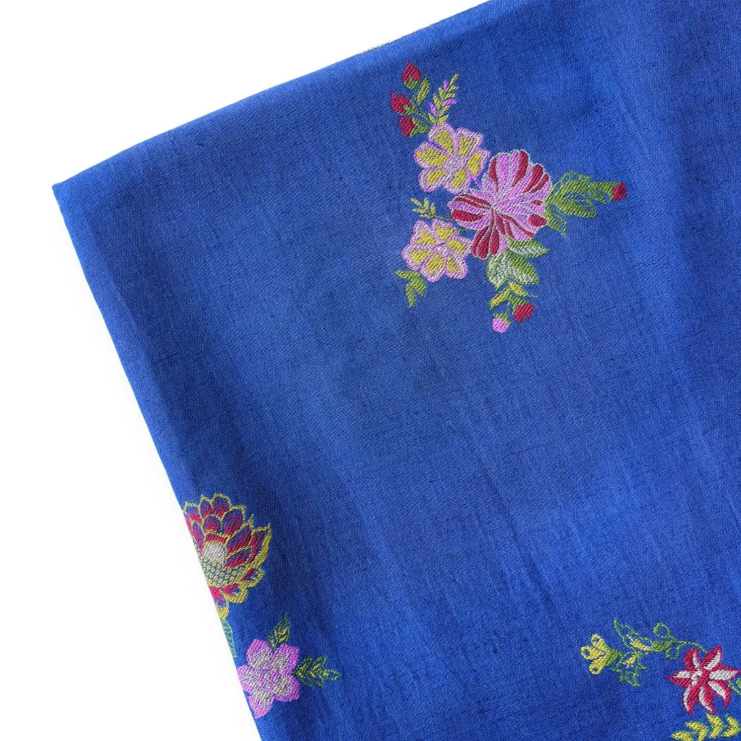 Indigo Blue Flowers From Heaven Pure Linen Kurta Fabric (2.5 Meters) | and Cotton Pyjama (2.5 Meters) | Unstitched Combo Set