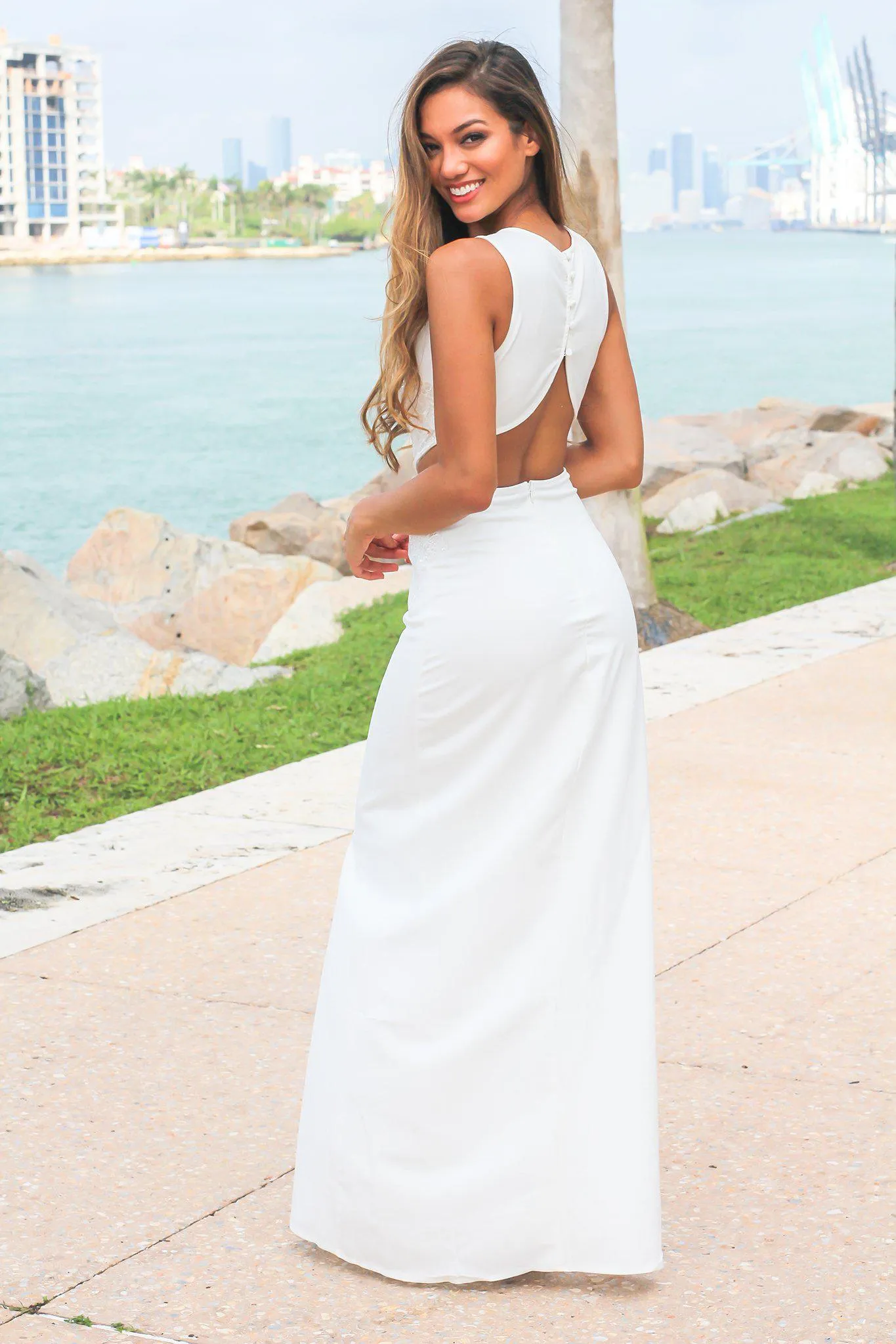 Ivory Cut Out Maxi Dress