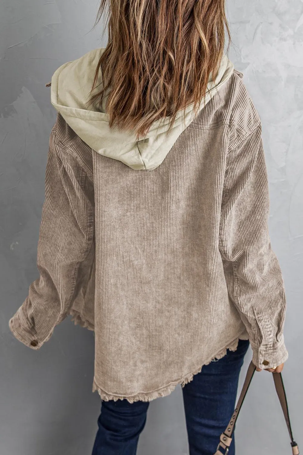 Khaki Color Block Button Down Hooded Jacket