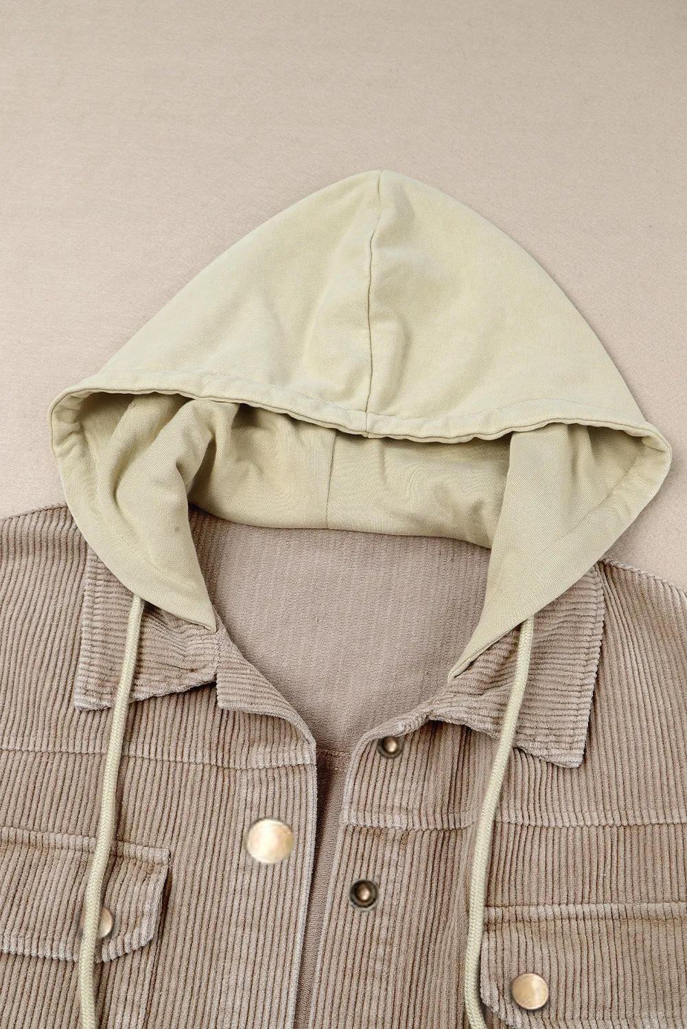 Khaki Color Block Button Down Hooded Jacket
