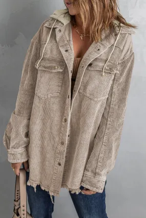 Khaki Color Block Button Down Hooded Jacket