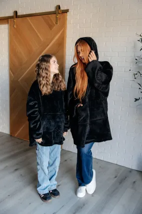 Kids Oversized Hoodie Blanket - Black
