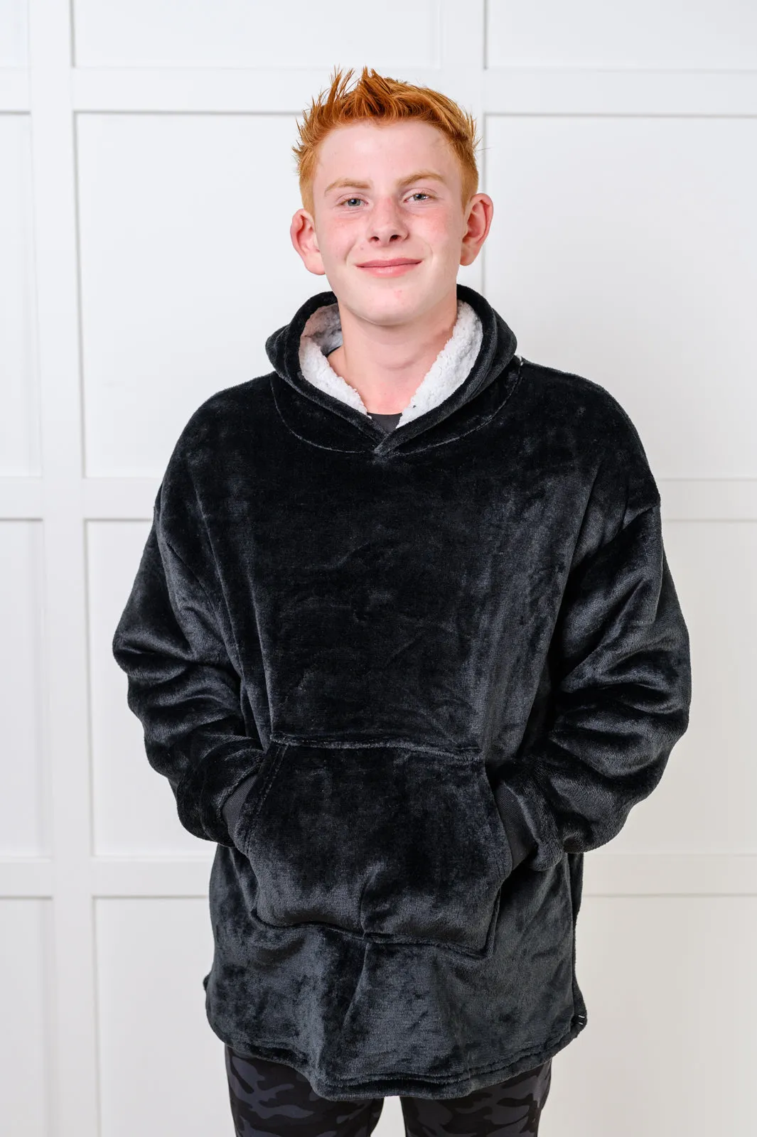 Kids Oversized Hoodie Blanket - Black