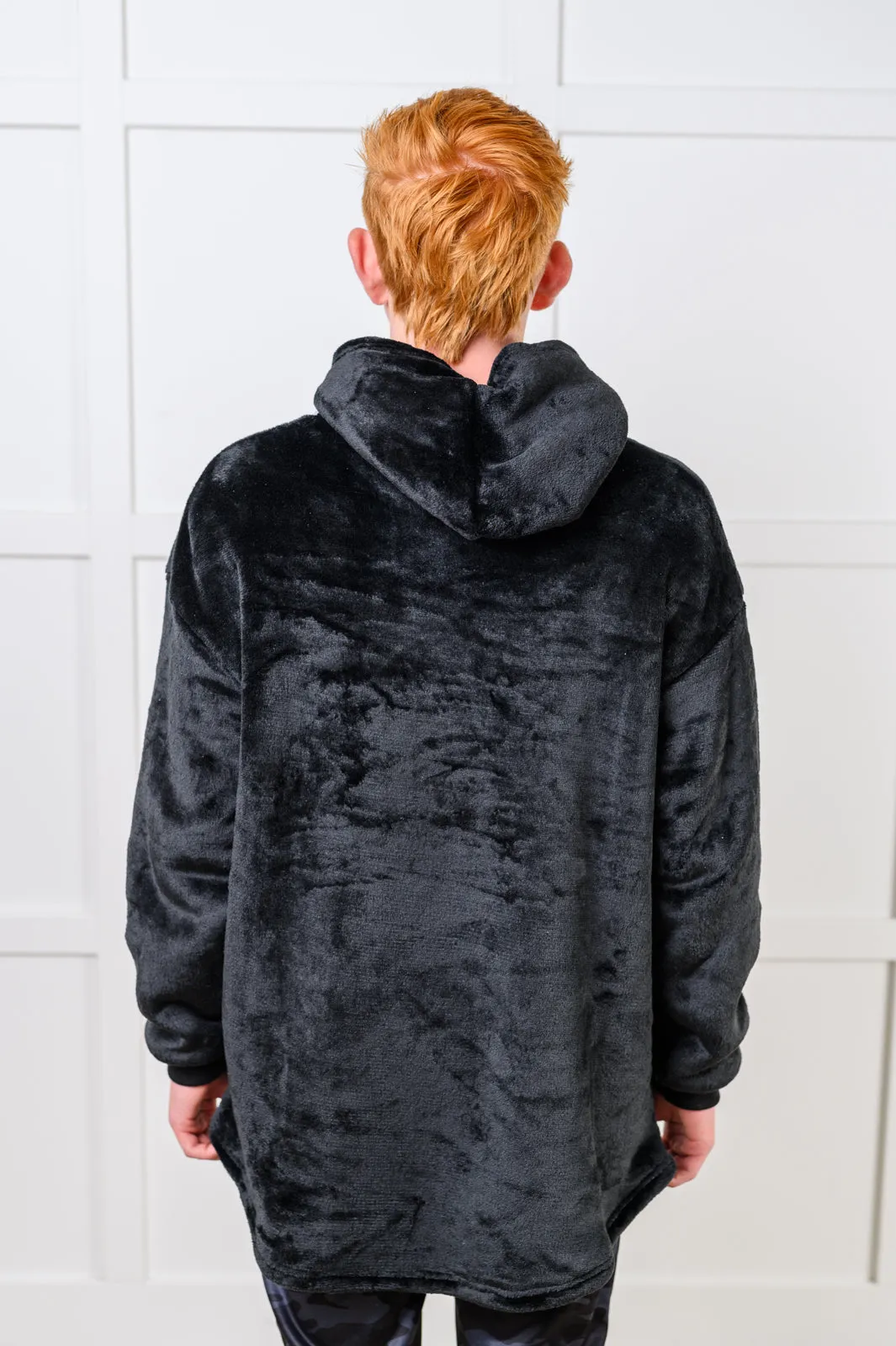Kids Oversized Hoodie Blanket - Black