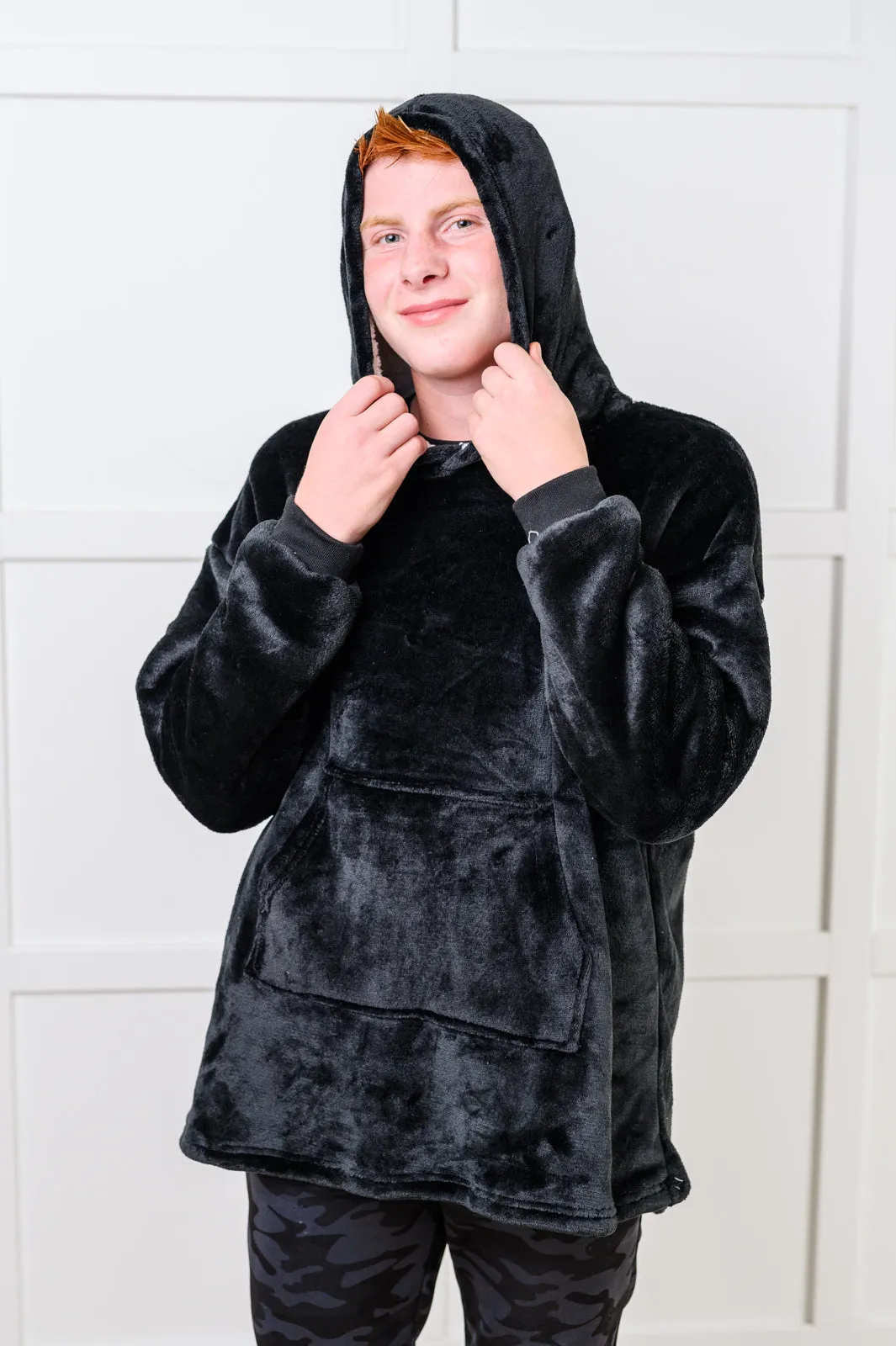 Kids Oversized Hoodie Blanket - Black