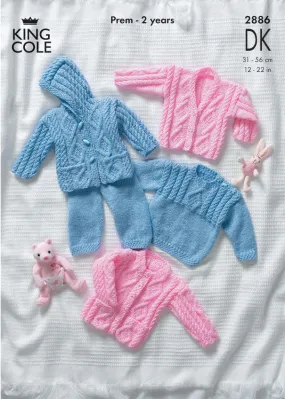 King Cole 2886 DK Baby Knitting Pattern - Sweater, Jacket, Trousers and Cardigan (Prem - 2yrs)