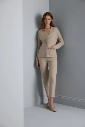Knitwear Beige Pants with Pockets and Cord at the Waist