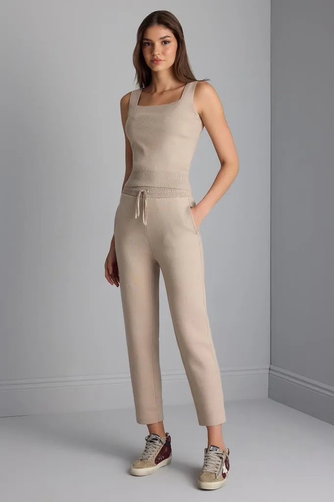 Knitwear Beige Pants with Pockets and Cord at the Waist