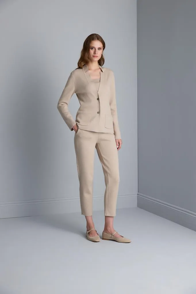 Knitwear Beige Pants with Pockets and Cord at the Waist