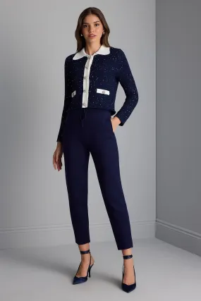 Knitwear Navy Blue Pants with Pockets and Cord at the Waist
