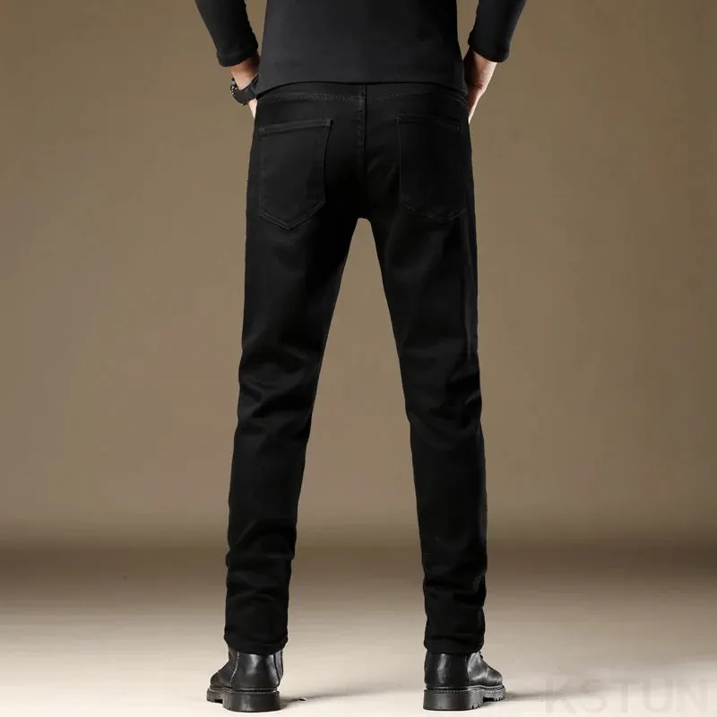 KSTUN Black Jeans For Men Slim Straight Regular Fitness Stretch Denim Pants Casaul Men's Trousers Mens Clothting High Quality