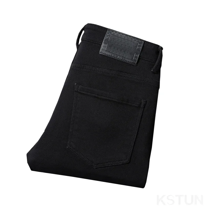 KSTUN Black Jeans For Men Slim Straight Regular Fitness Stretch Denim Pants Casaul Men's Trousers Mens Clothting High Quality