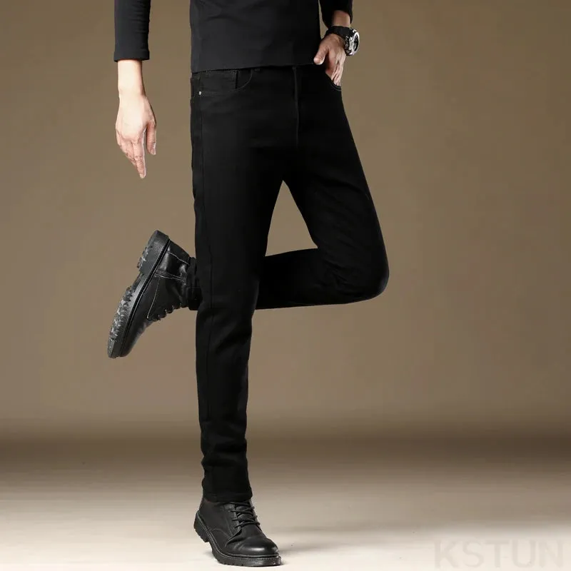 KSTUN Black Jeans For Men Slim Straight Regular Fitness Stretch Denim Pants Casaul Men's Trousers Mens Clothting High Quality