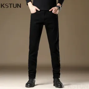 KSTUN Black Jeans For Men Slim Straight Regular Fitness Stretch Denim Pants Casaul Men's Trousers Mens Clothting High Quality