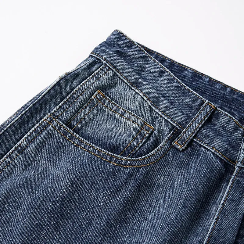 KSTUN Wide Leg Jeans Men Baggy Pants Straight Cut Loose Fit Blue Male Denim Pants Streetwear Men's Clothing Fashion Side Striped