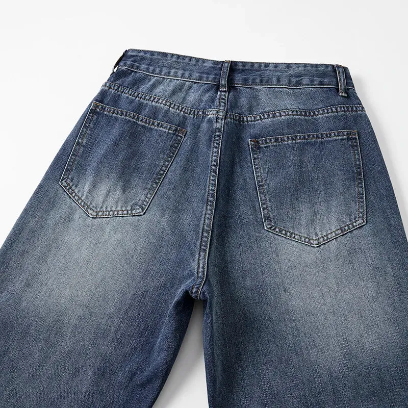 KSTUN Wide Leg Jeans Men Baggy Pants Straight Cut Loose Fit Blue Male Denim Pants Streetwear Men's Clothing Fashion Side Striped