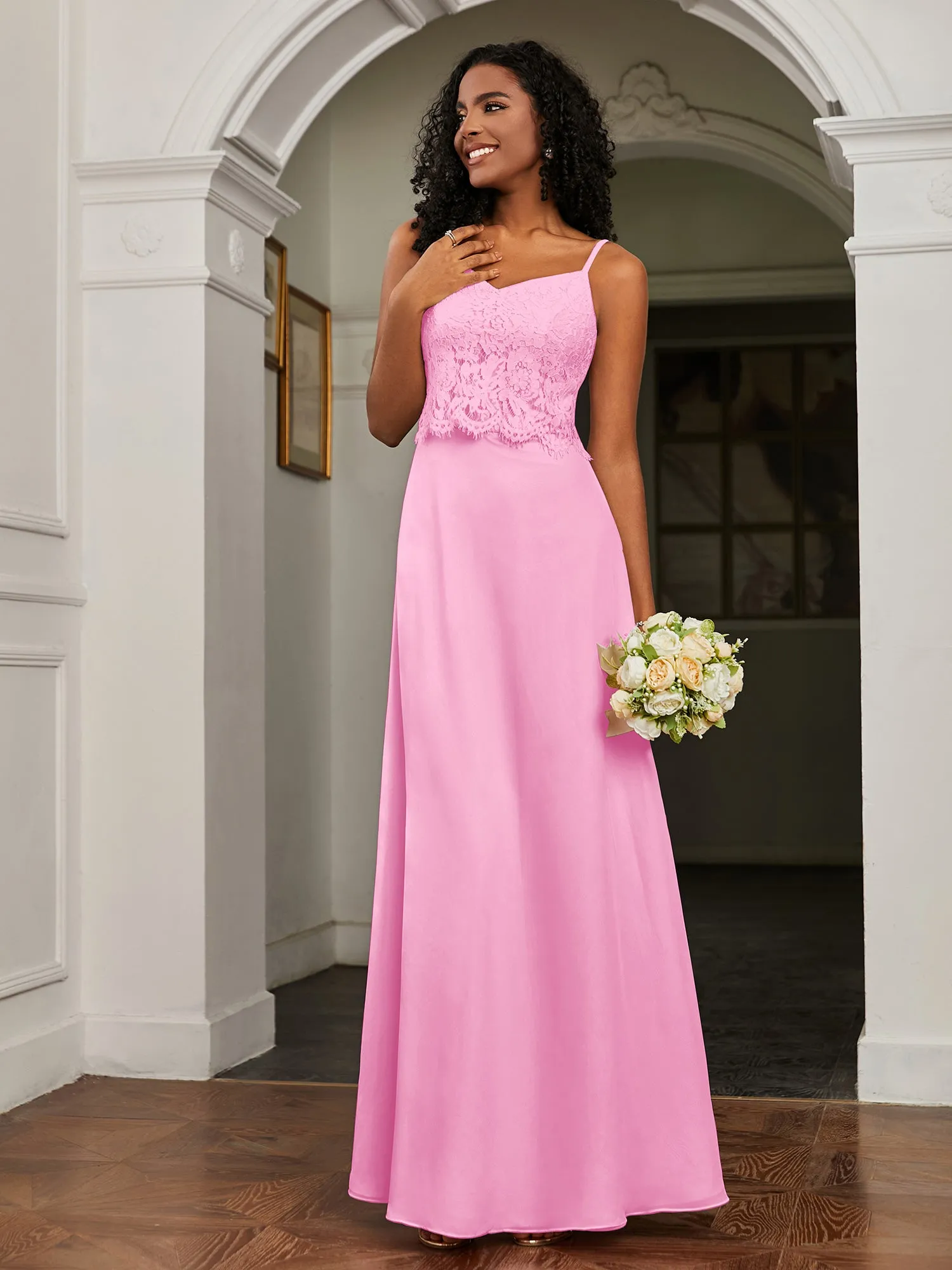 Lace Appliqued  Backless Chiffon A-Line Dress Candy Pink Plus Size