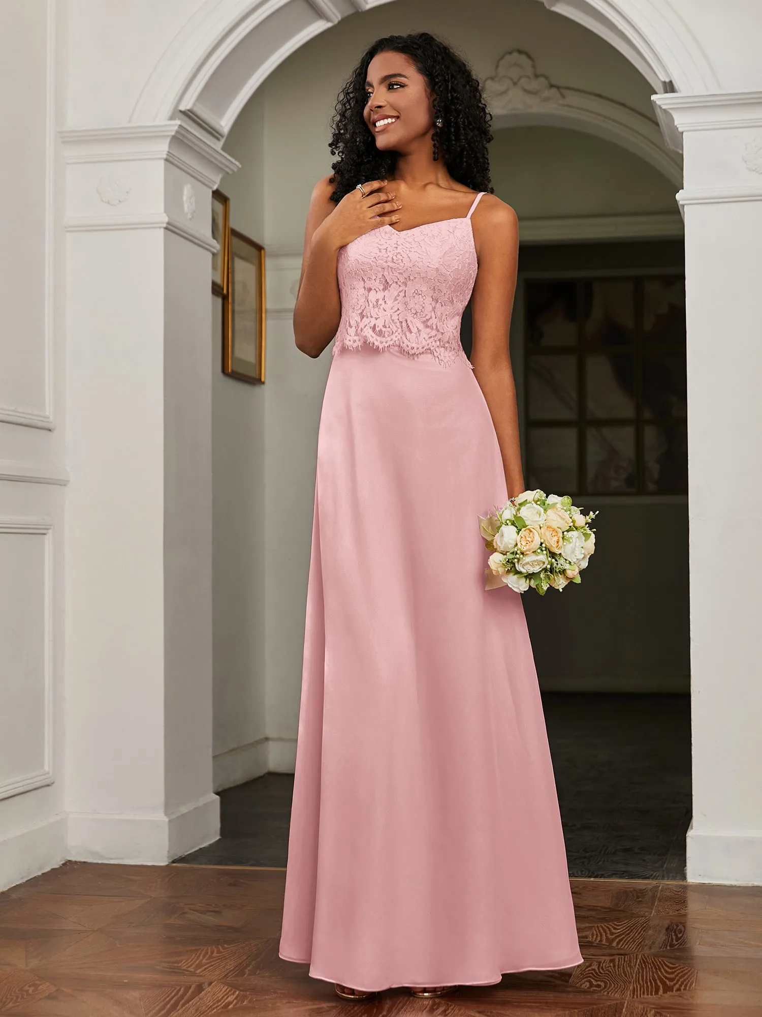 Lace Appliqued  Backless Chiffon A-Line Dress Dusty Rose Plus Size
