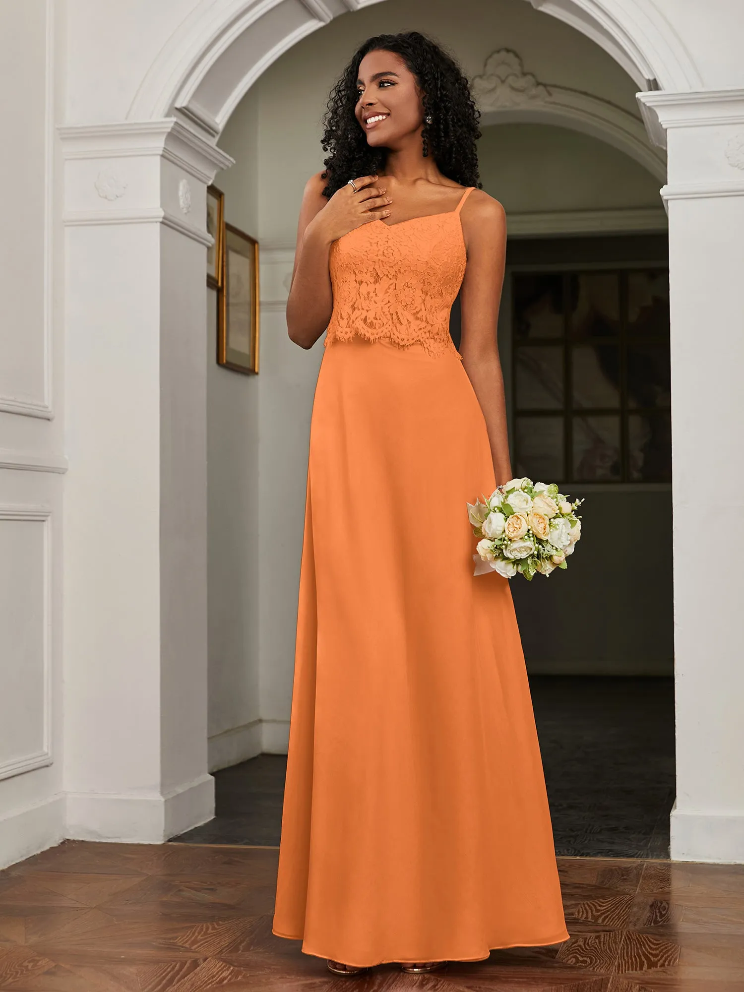 Lace Appliqued  Backless Chiffon A-Line Dress Orange
