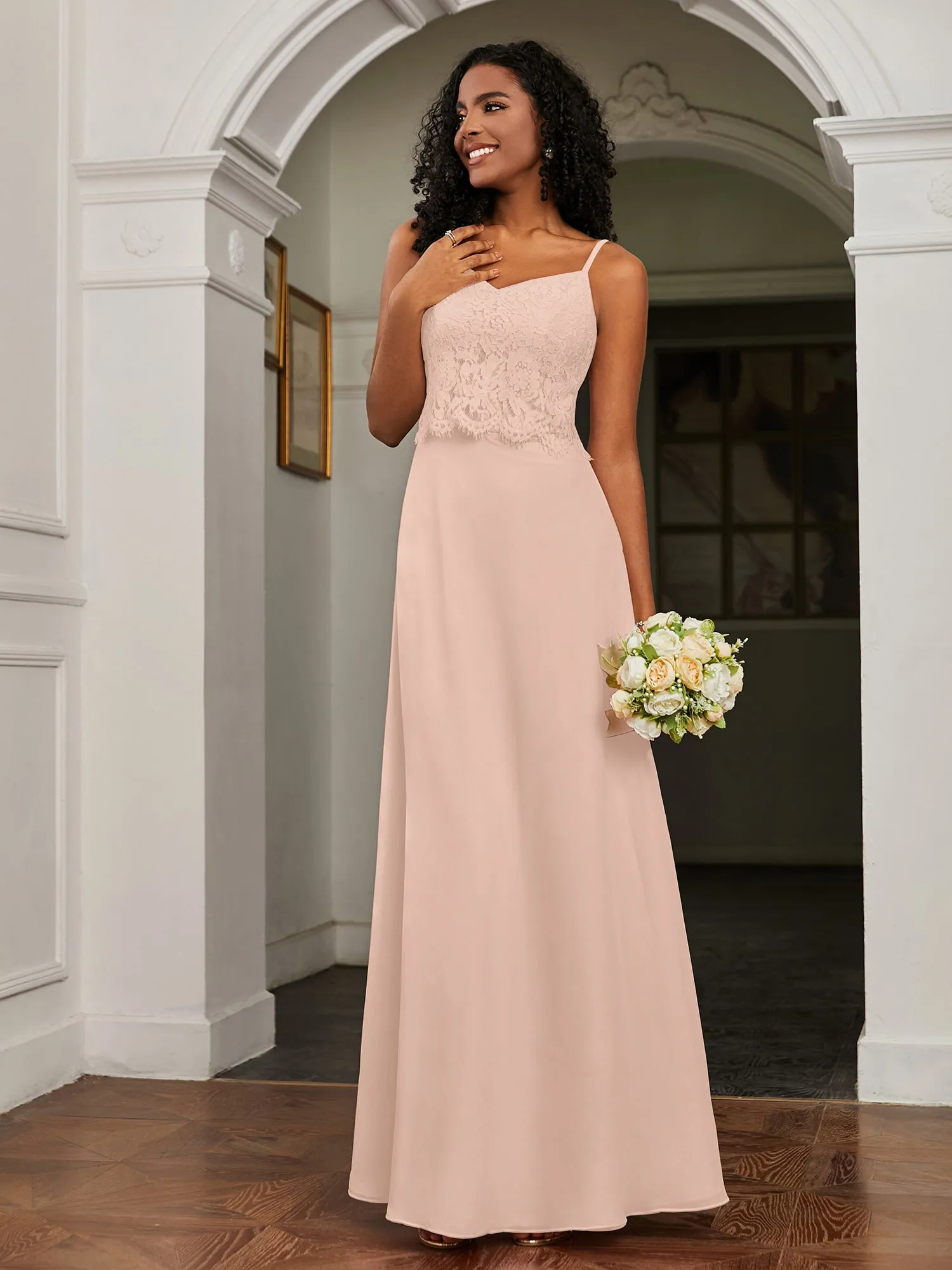 Lace Appliqued  Backless Chiffon A-Line Dress Pearl Pink