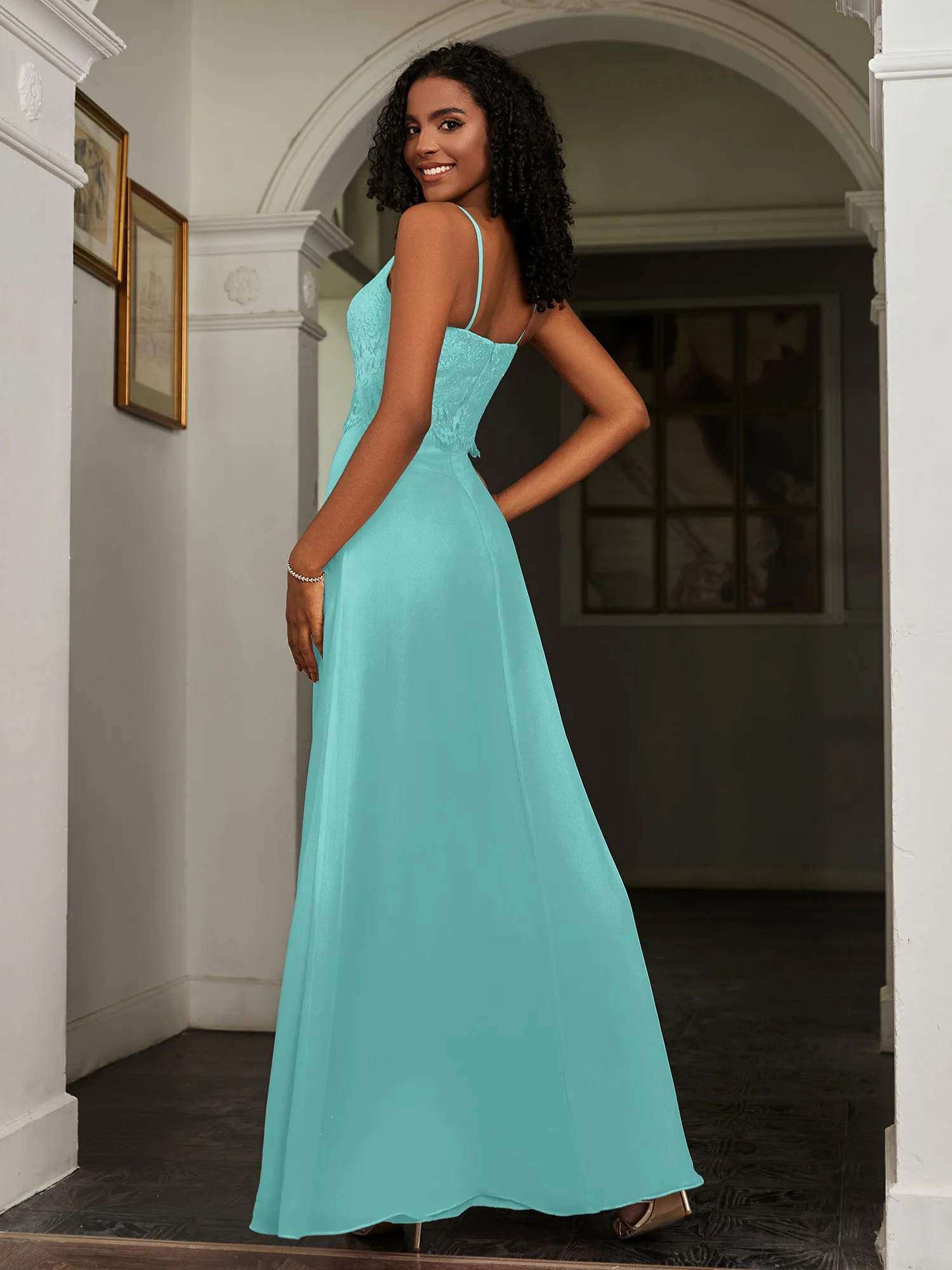 Lace Appliqued  Backless Chiffon A-Line Dress Spa Plus Size
