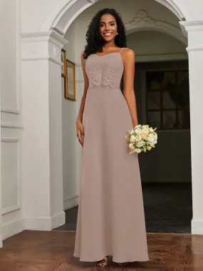 Lace Appliqued  Backless Chiffon A-Line Dress Taupe Plus Size