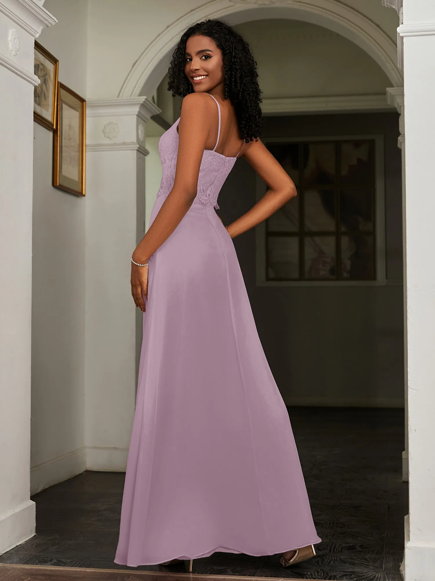 Lace Appliqued  Backless Chiffon A-Line Dress Vintage Mauve Plus Size