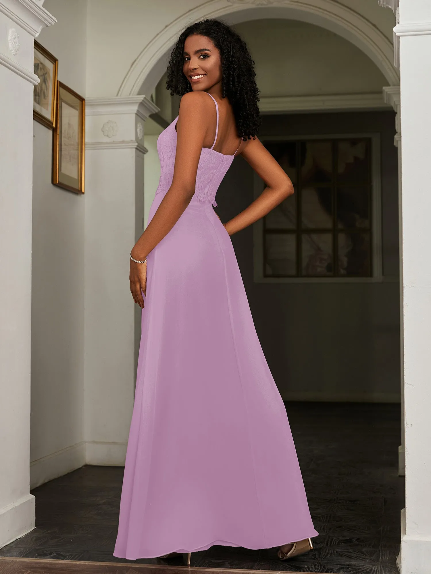 Lace Appliqued  Backless Chiffon A-Line Dress Wisteria