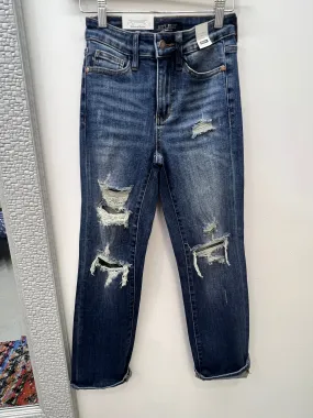 Last Call Distressed Straight Crop Leg Jean