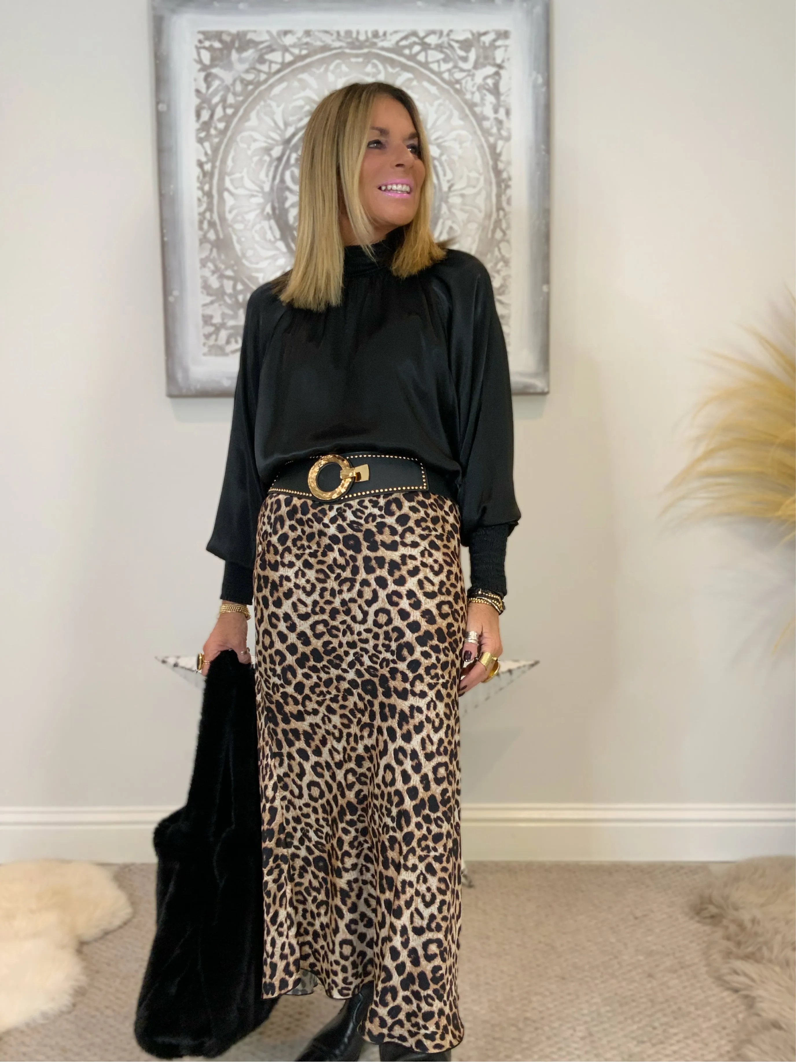 Leopard Print Midi Skirt