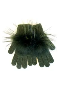 Linda Richards Pom Pom Gloves GL04 | Olive