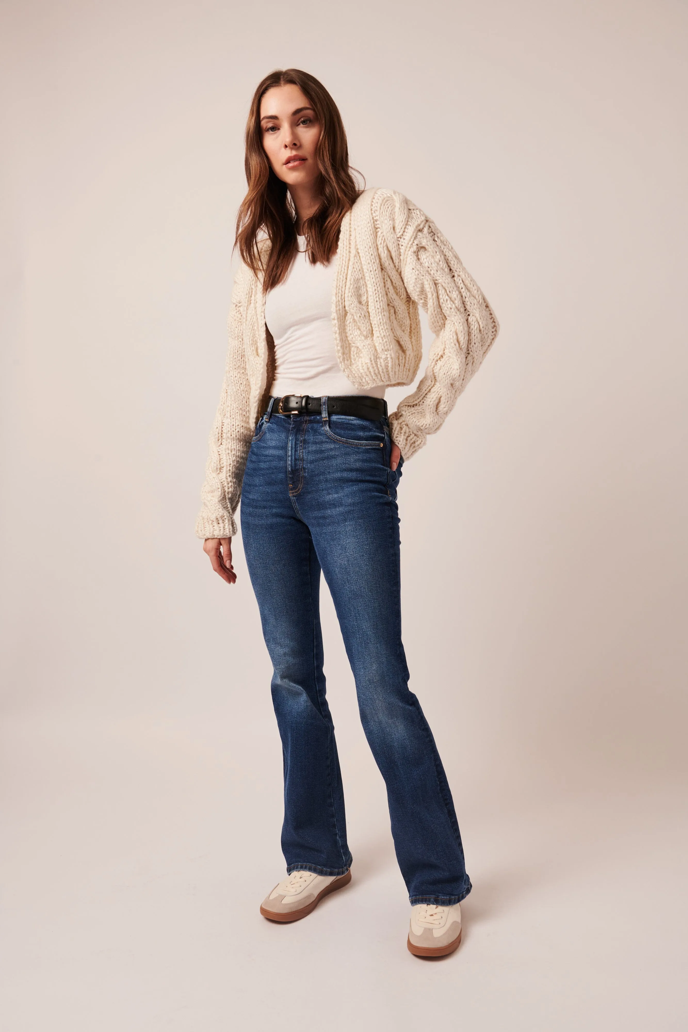 Line Londyn Crop Cableknit Cardigan- Cloud Burst