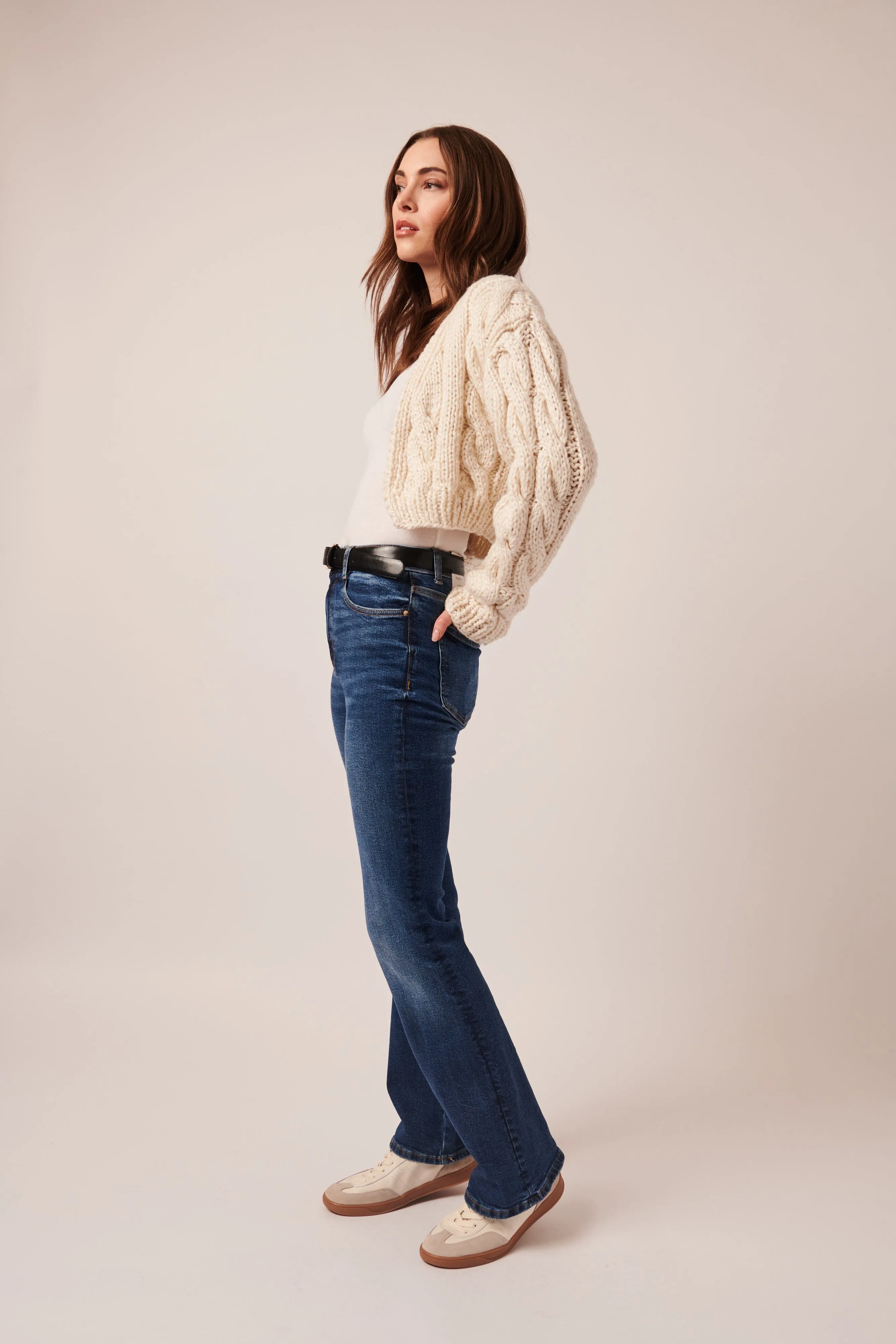 Line Londyn Crop Cableknit Cardigan- Cloud Burst