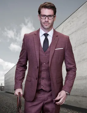 Men’s 3pc Solid Suit Tailored Fit Flat Front Pants Super 150’s Prime Fabric | STZV-301BG-Mauve