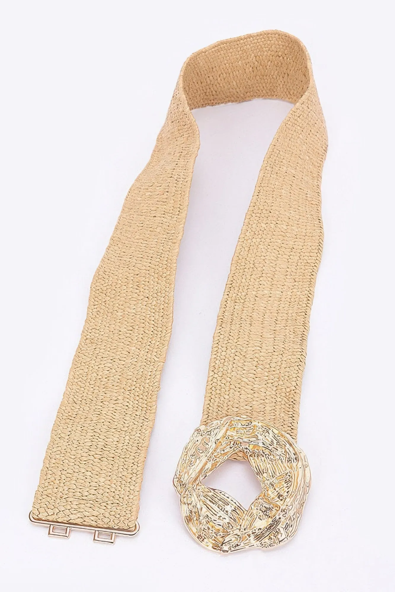 Metal Buckle Elastic Faux Straw Belt